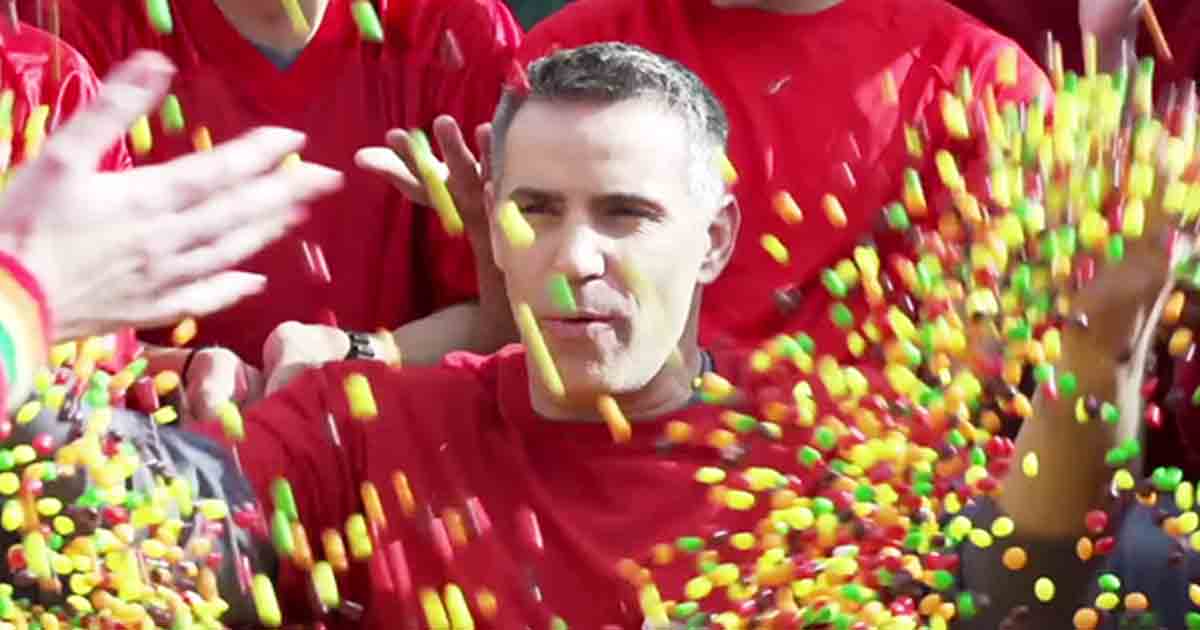 A Skittles trampoline, a Skittles cactus and a tub full of Skittles in their new teaser