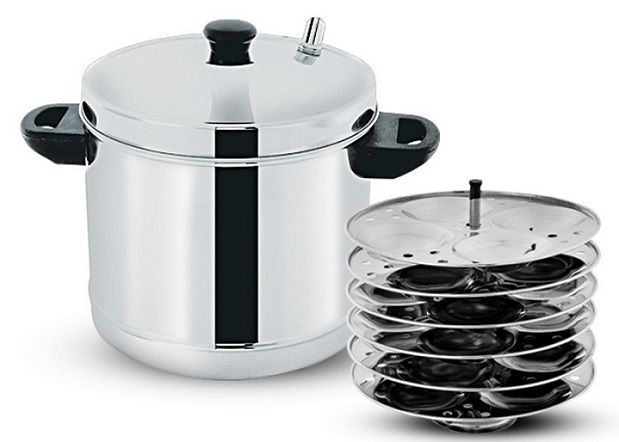 Stainless Steel Idli Cooker Idly Maker with 6 Plates 24 idlis Silver Heavy Guage